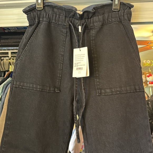 *NEW* SOMETHING NAVY AGNES PAPERBAG DENIM TROUSERS BLACK MEDIUM - Picture 8 of 14